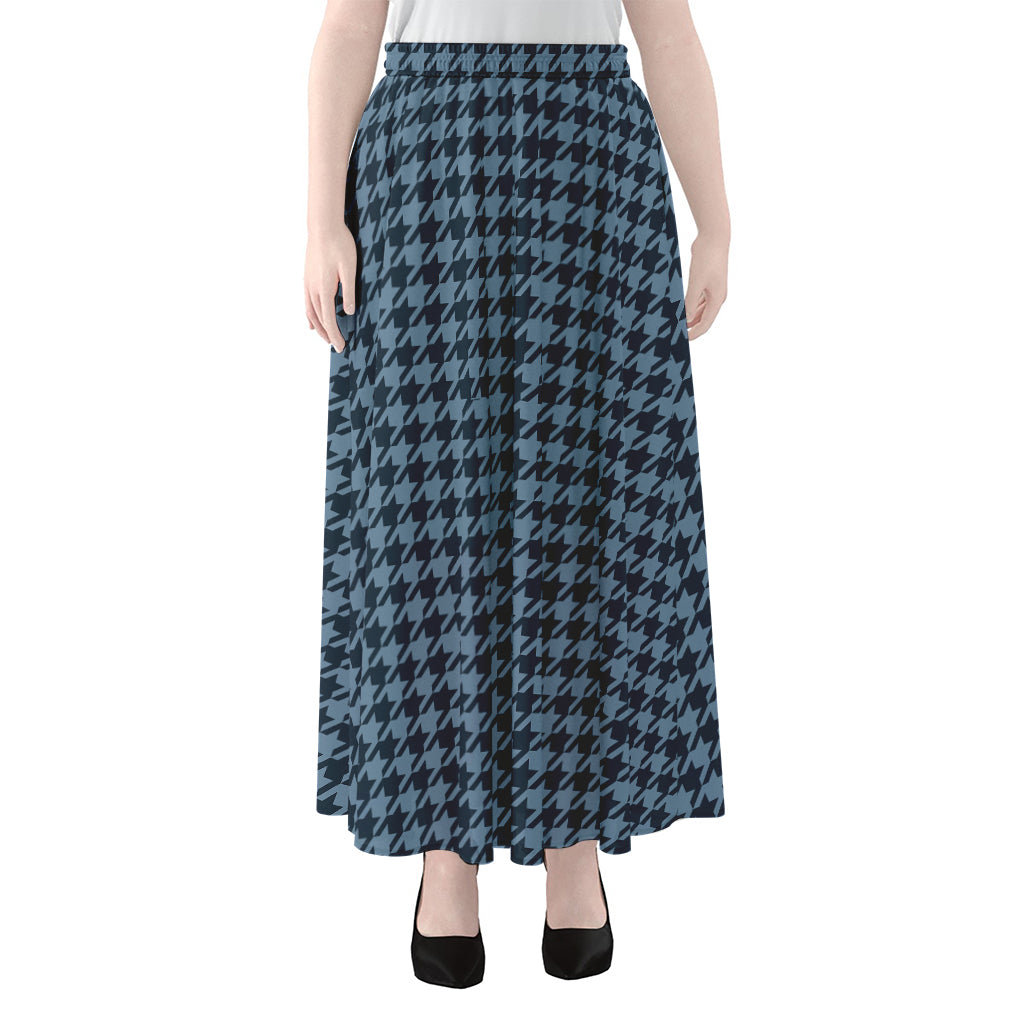 Deep Blue Houndstooth Pattern Print Chiffon Maxi Skirt