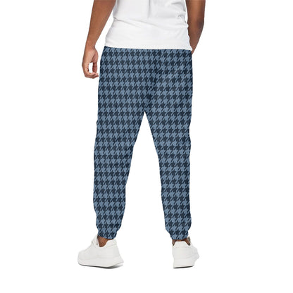 Deep Blue Houndstooth Pattern Print Cotton Pants