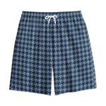 Deep Blue Houndstooth Pattern Print Cotton Shorts
