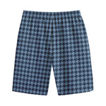 Deep Blue Houndstooth Pattern Print Cotton Shorts