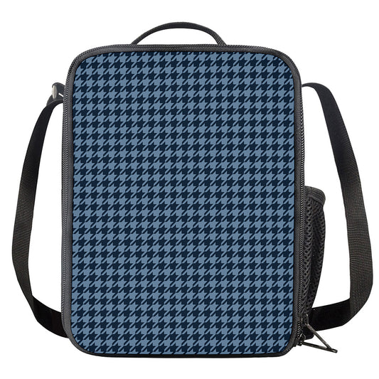 Deep Blue Houndstooth Pattern Print Crossbody Lunch Bag