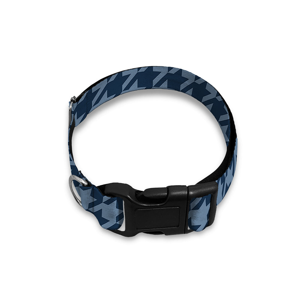 Deep Blue Houndstooth Pattern Print Dog Collar