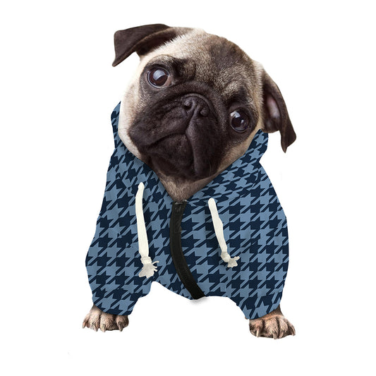 Deep Blue Houndstooth Pattern Print Dog Zip Up Hoodie