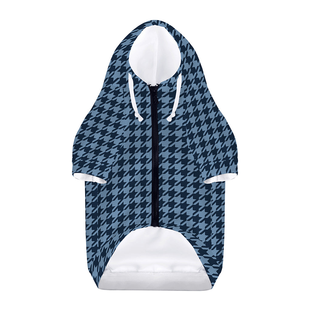 Deep Blue Houndstooth Pattern Print Dog Zip Up Hoodie