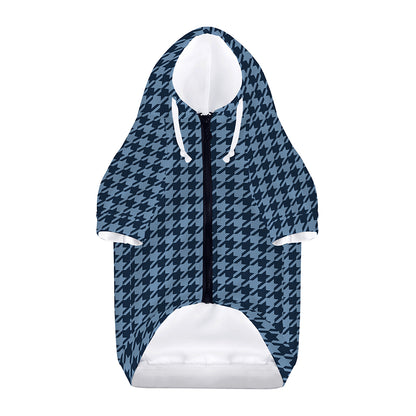 Deep Blue Houndstooth Pattern Print Dog Zip Up Hoodie