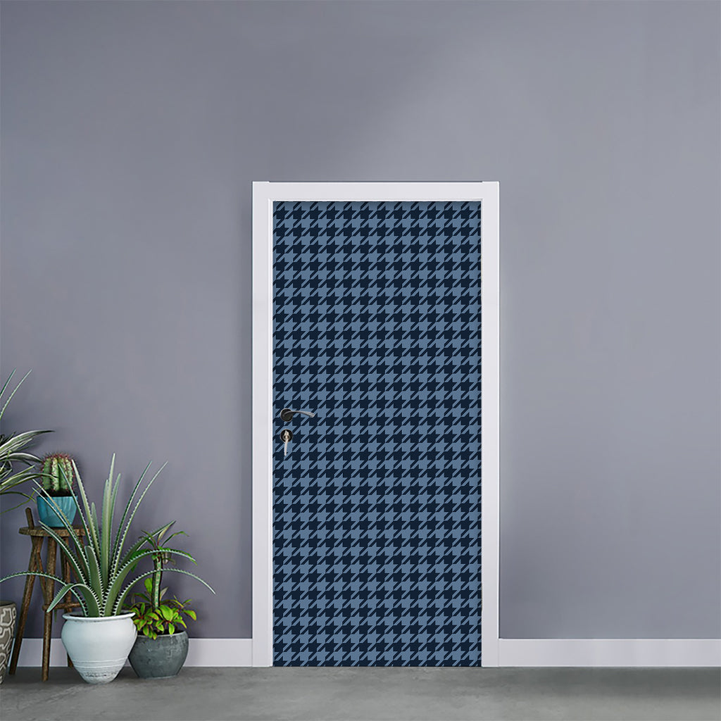 Deep Blue Houndstooth Pattern Print Door Sticker