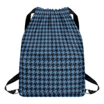 Deep Blue Houndstooth Pattern Print Drawstring Backpack