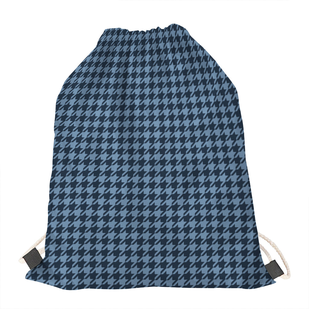 Deep Blue Houndstooth Pattern Print Drawstring Bag