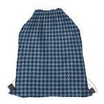 Deep Blue Houndstooth Pattern Print Drawstring Bag