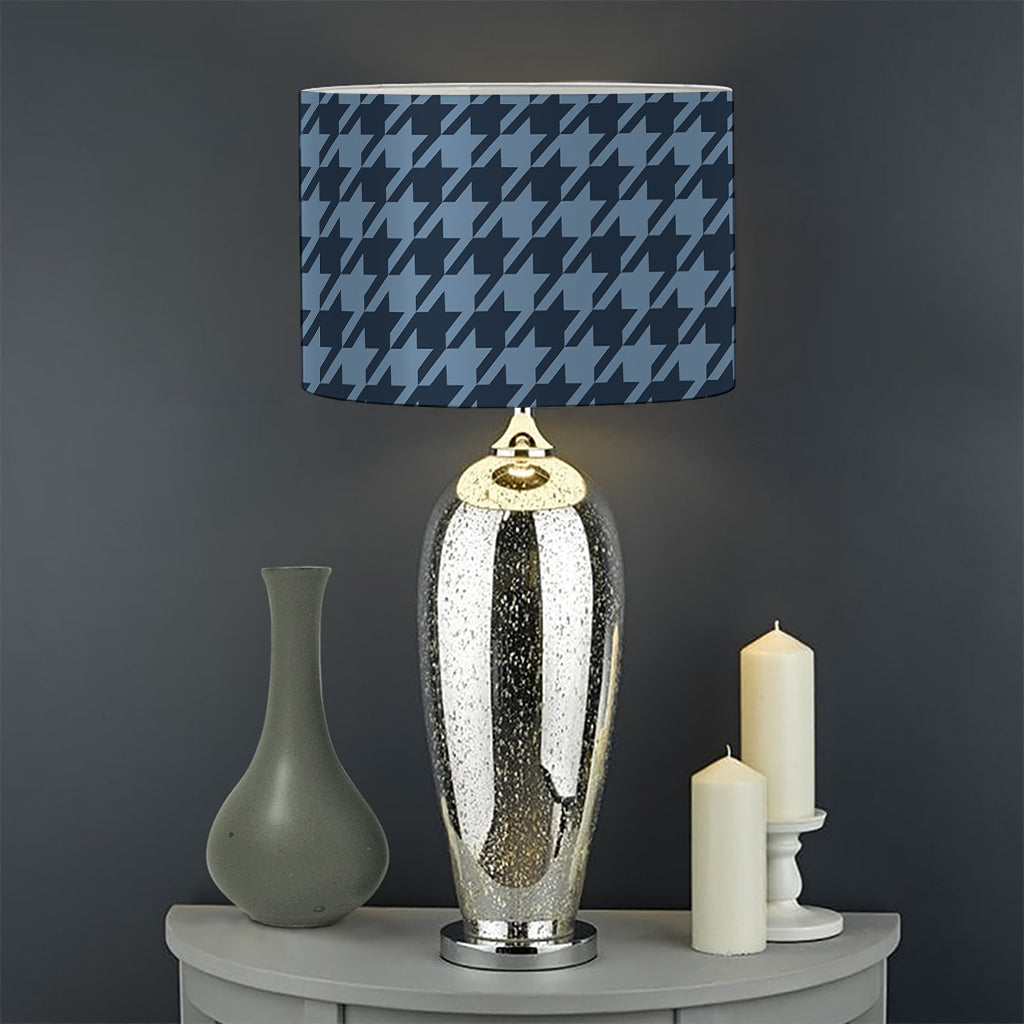 Deep Blue Houndstooth Pattern Print Drum Lamp Shade
