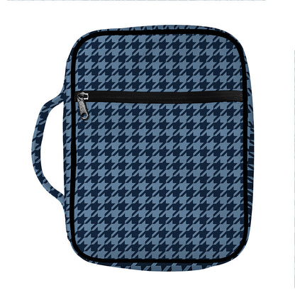 Deep Blue Houndstooth Pattern Print Front Pocket Bible Bag