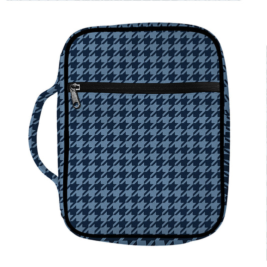 Deep Blue Houndstooth Pattern Print Front Pocket Bible Bag