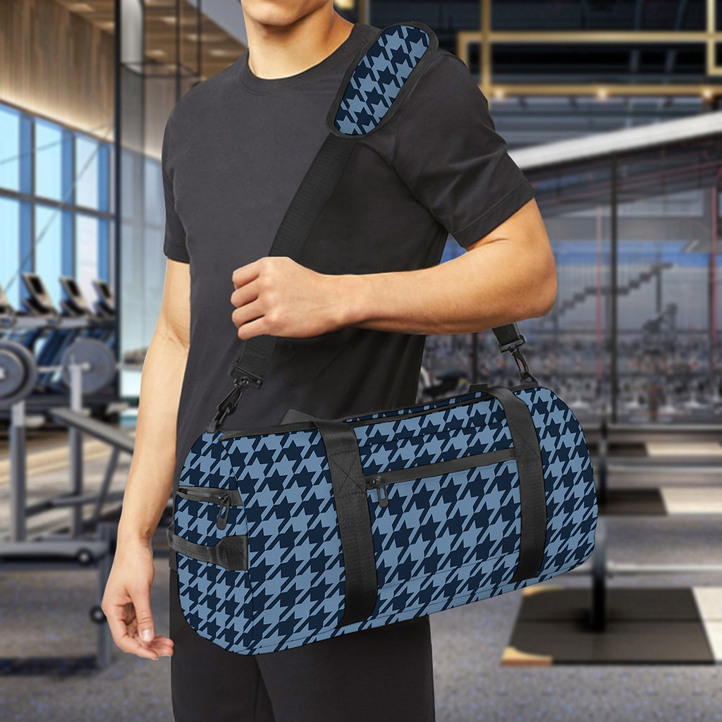 Deep Blue Houndstooth Pattern Print Gym Bag