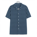 Deep Blue Houndstooth Pattern Print Hawaiian Shirt