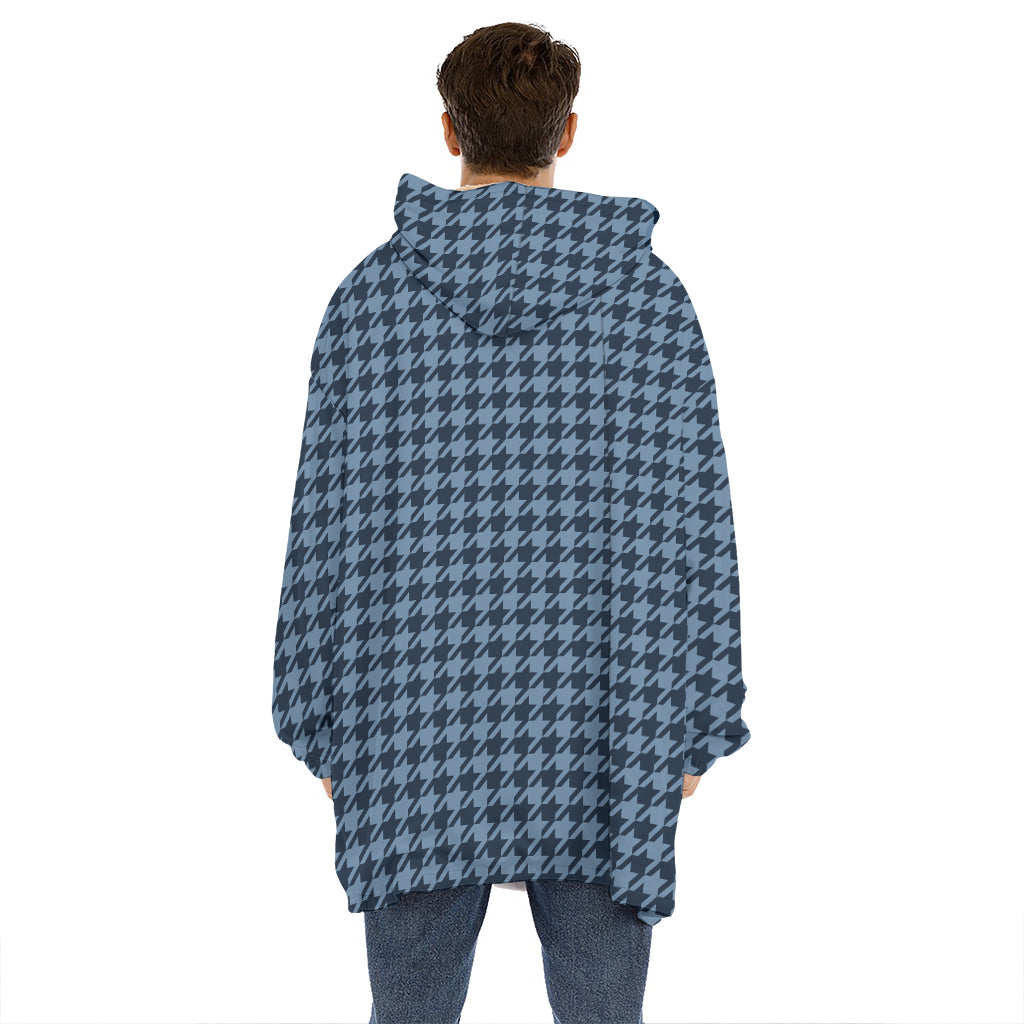 Deep Blue Houndstooth Pattern Print Hoodie Blanket