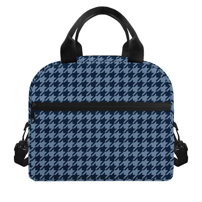 Deep Blue Houndstooth Pattern Print Insulated Lunch Bag
