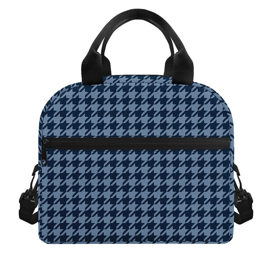 Deep Blue Houndstooth Pattern Print Insulated Lunch Bag
