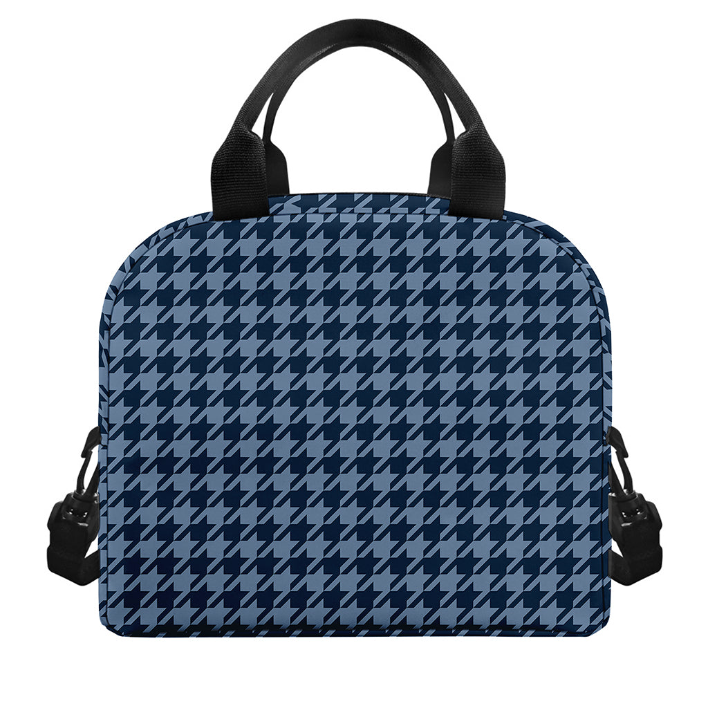 Deep Blue Houndstooth Pattern Print Insulated Lunch Bag