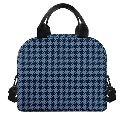 Deep Blue Houndstooth Pattern Print Insulated Lunch Bag