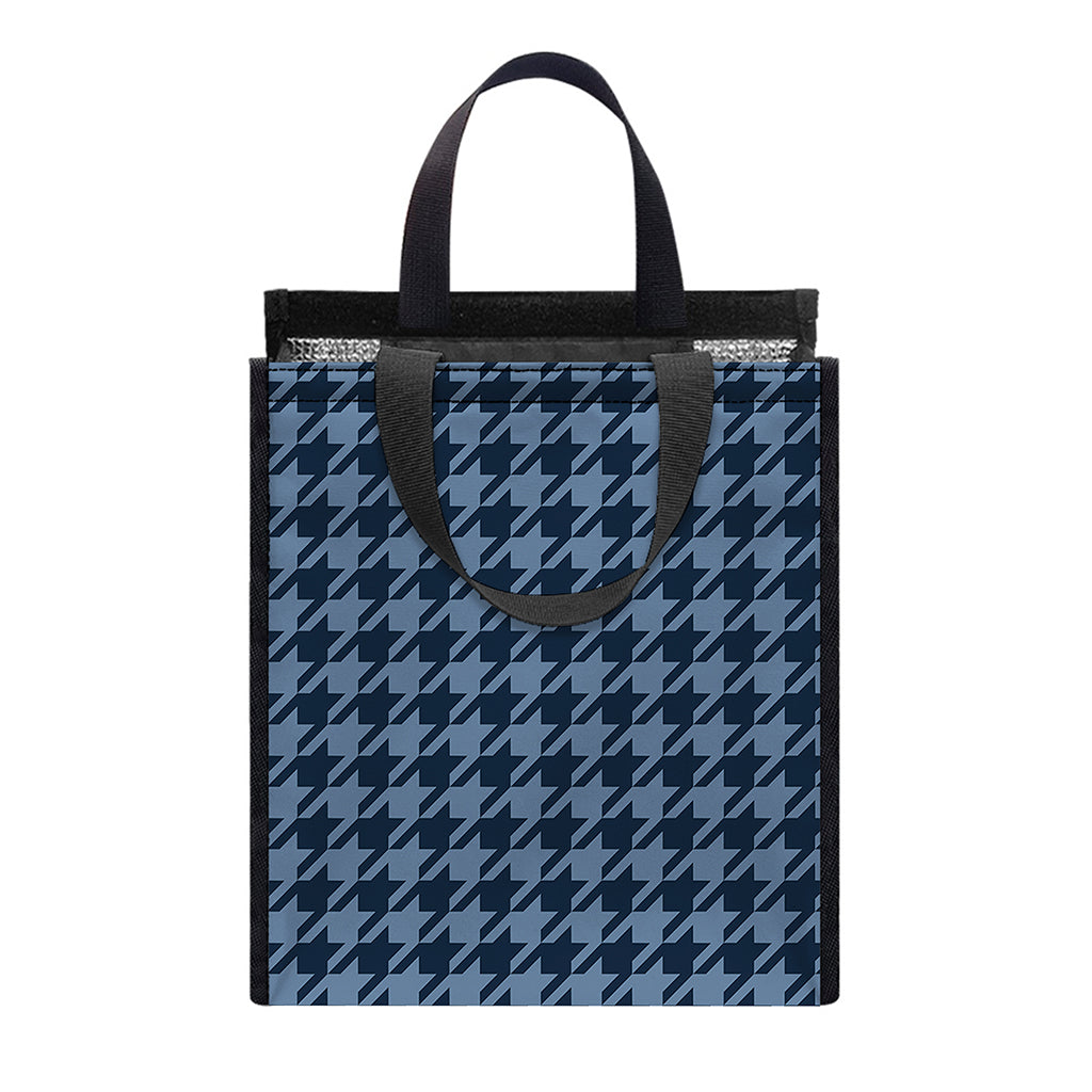 Deep Blue Houndstooth Pattern Print Insulated Lunch Tote