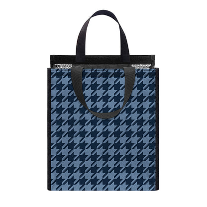 Deep Blue Houndstooth Pattern Print Insulated Lunch Tote