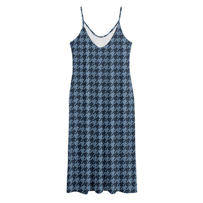 Deep Blue Houndstooth Pattern Print Jersey Midi Cami Dress