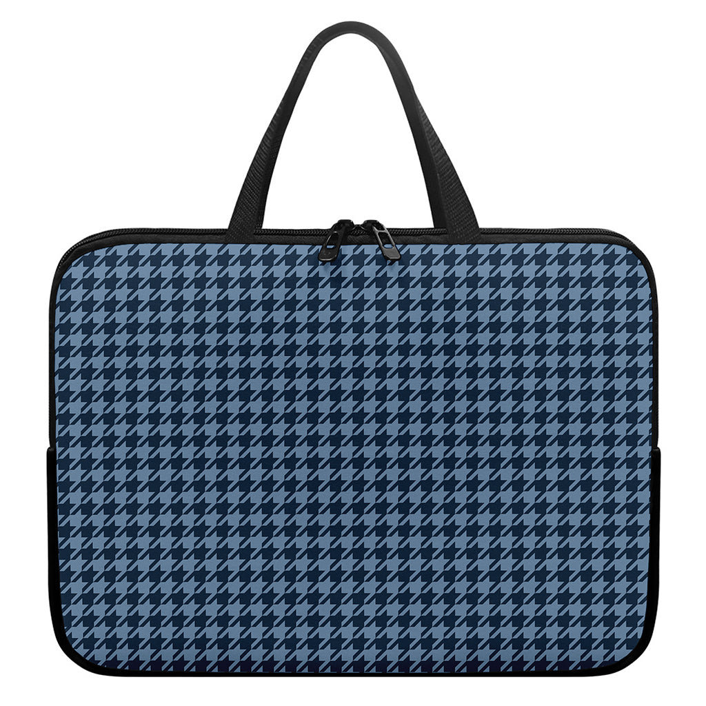 Deep Blue Houndstooth Pattern Print Laptop Sleeve With Handle