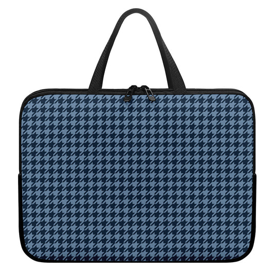 Deep Blue Houndstooth Pattern Print Laptop Sleeve With Handle