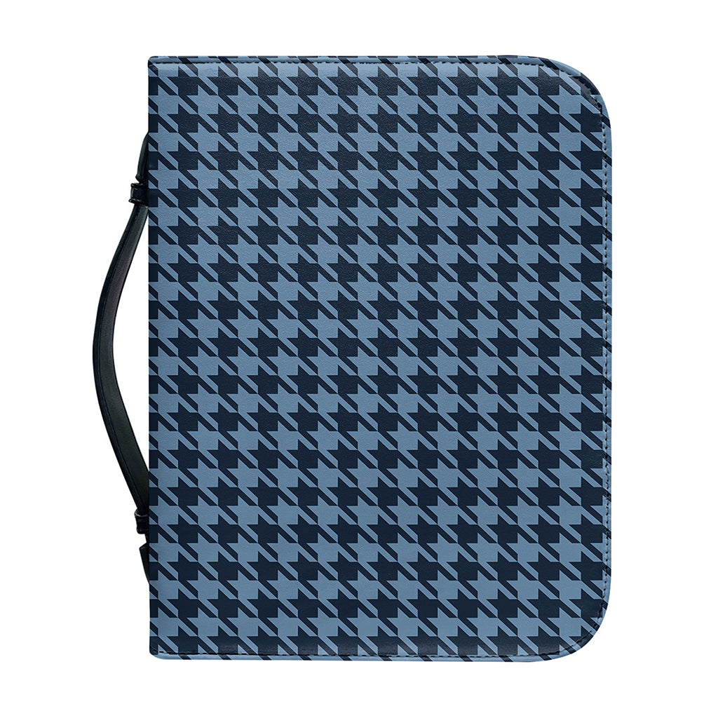 Deep Blue Houndstooth Pattern Print Leather Bible Cover