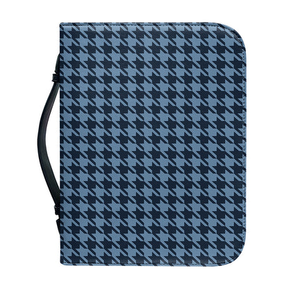 Deep Blue Houndstooth Pattern Print Leather Bible Cover