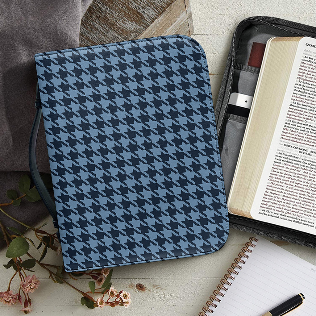 Deep Blue Houndstooth Pattern Print Leather Bible Cover