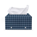 Deep Blue Houndstooth Pattern Print Leather Tissue Box Cover