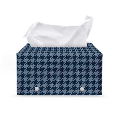 Deep Blue Houndstooth Pattern Print Leather Tissue Box Cover