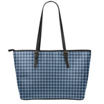 Deep Blue Houndstooth Pattern Print Leather Tote Bag
