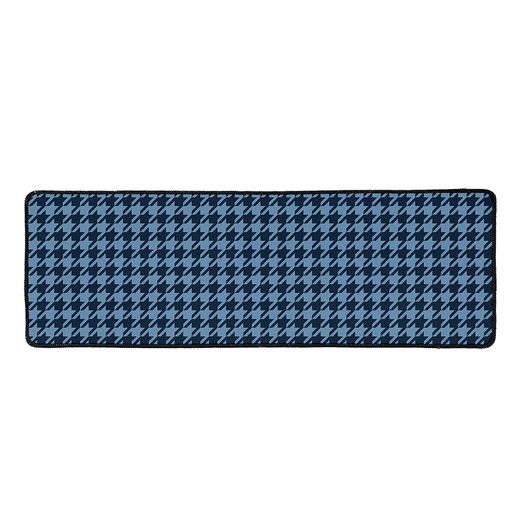 Deep Blue Houndstooth Pattern Print Long Kitchen Mat