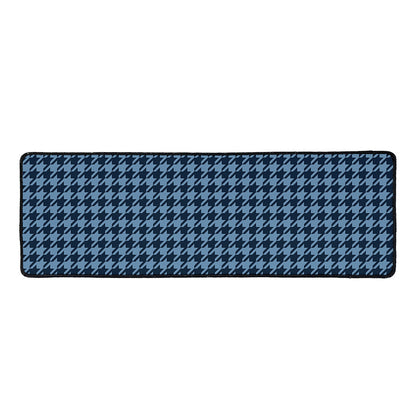 Deep Blue Houndstooth Pattern Print Long Kitchen Mat