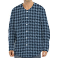 Deep Blue Houndstooth Pattern Print Long Sleeve Baseball Jersey