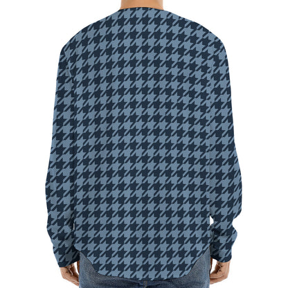 Deep Blue Houndstooth Pattern Print Long Sleeve Baseball Jersey