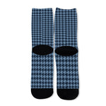 Deep Blue Houndstooth Pattern Print Long Socks