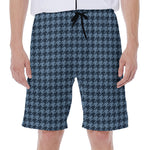 Deep Blue Houndstooth Pattern Print Men's Beach Shorts