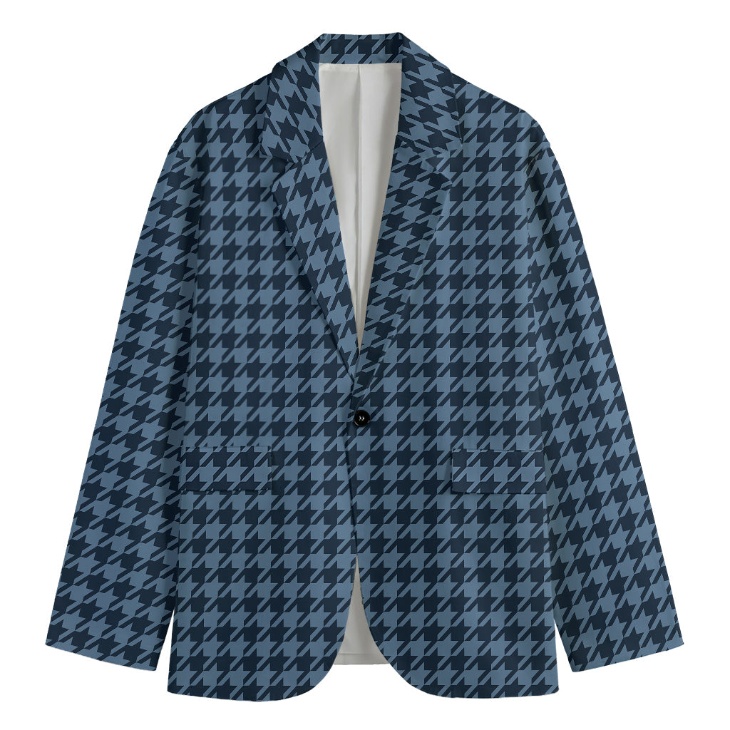 Deep Blue Houndstooth Pattern Print Men's Blazer