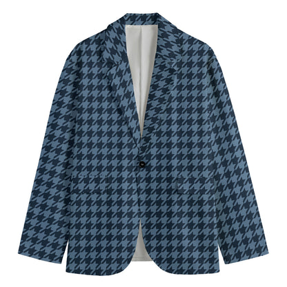 Deep Blue Houndstooth Pattern Print Men's Blazer