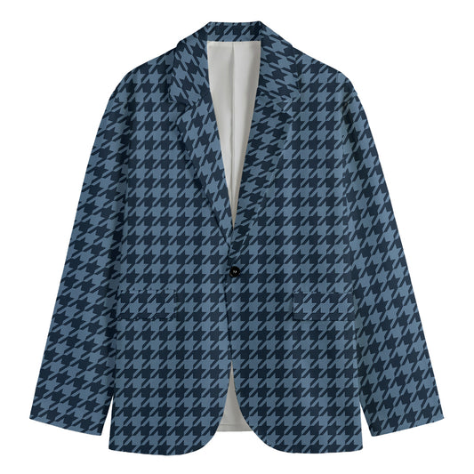 Deep Blue Houndstooth Pattern Print Men's Blazer