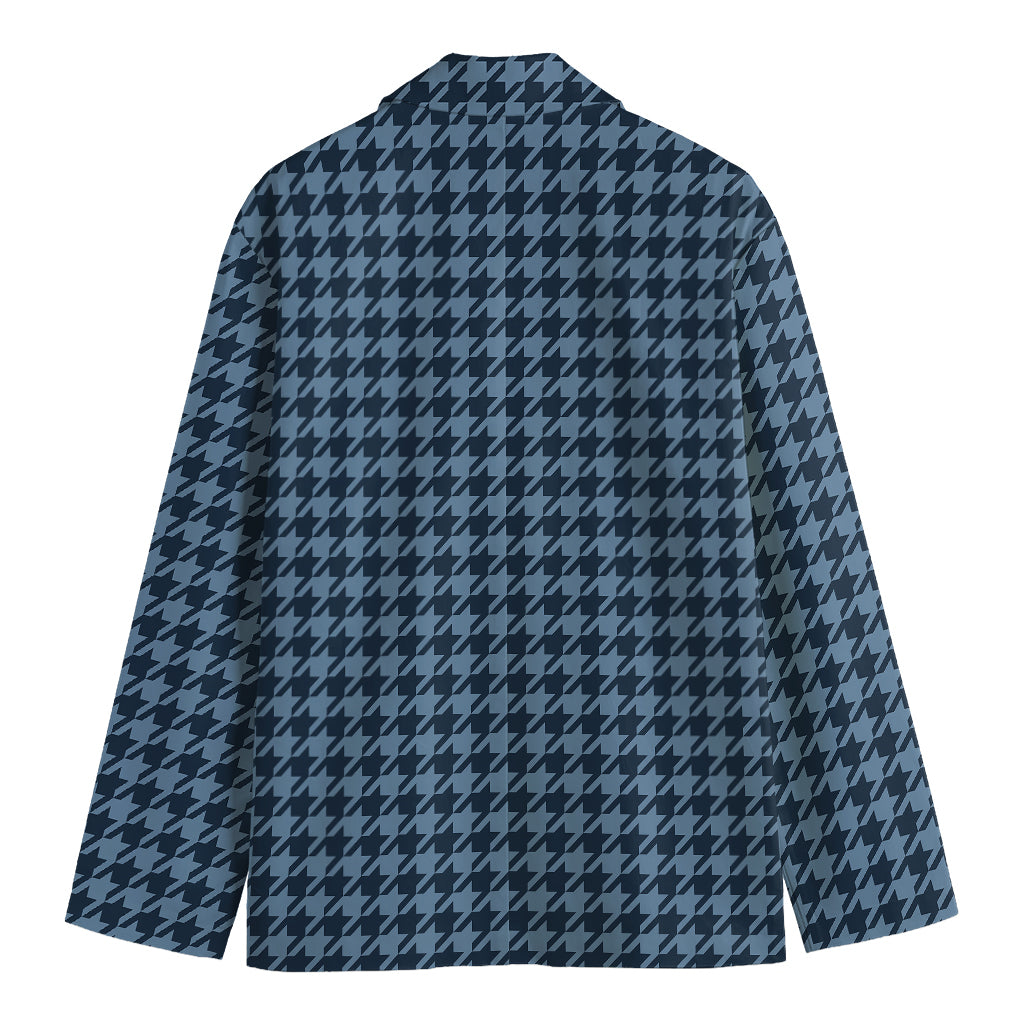 Deep Blue Houndstooth Pattern Print Men's Blazer
