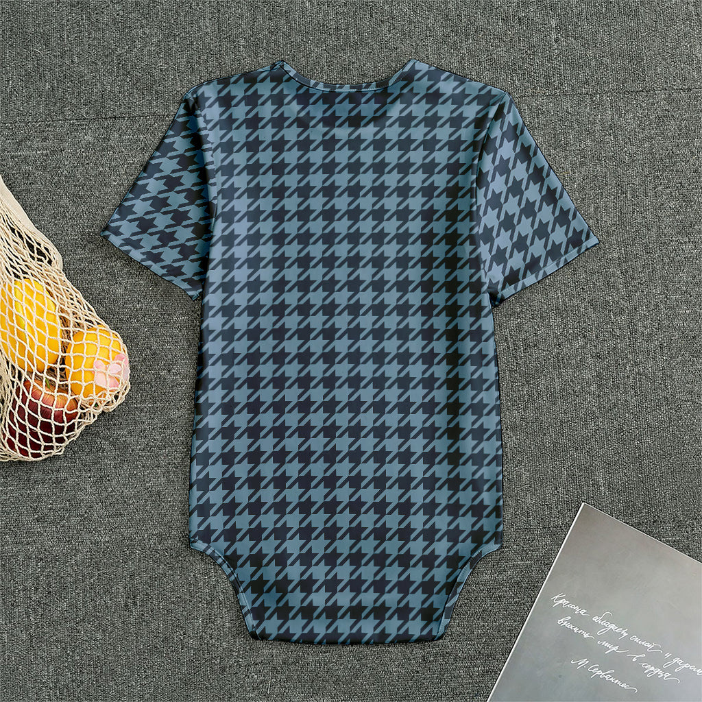 Deep Blue Houndstooth Pattern Print Men's Bodysuit