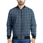 Deep Blue Houndstooth Pattern Print Men's Bomber Jacket