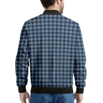 Deep Blue Houndstooth Pattern Print Men's Bomber Jacket