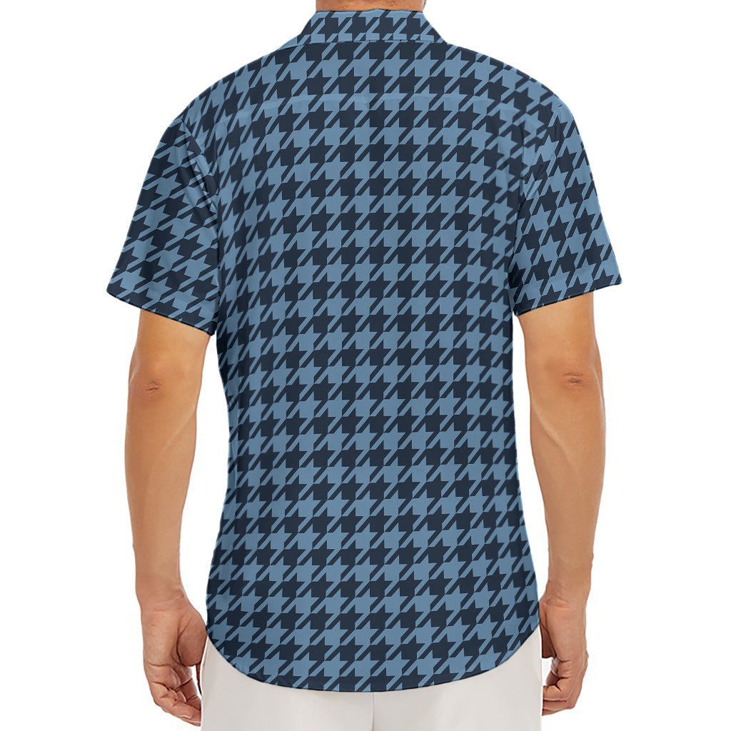 Deep Blue Houndstooth Pattern Print Men's Deep V-Neck Shirt