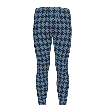 Deep Blue Houndstooth Pattern Print Men's leggings