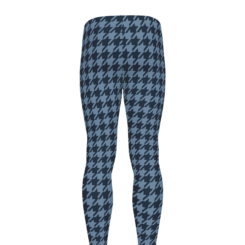 Deep Blue Houndstooth Pattern Print Men's leggings